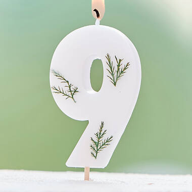 Candle - Number 9 - Pressed Foliage