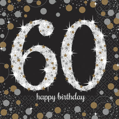 16 Napkins 60 Sparkling Celebration - Silver & Gold 33 x 33 cm