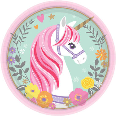 8 Plates Magical Unicorn Round Papier 18 cm