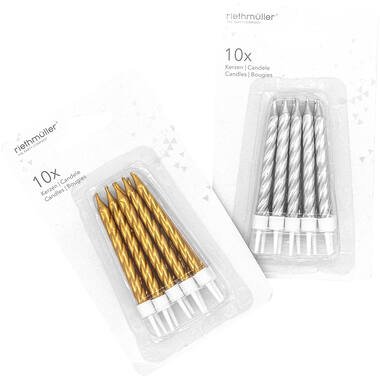 10 Spiral Candles Gold / Silver Height 6.3 cm