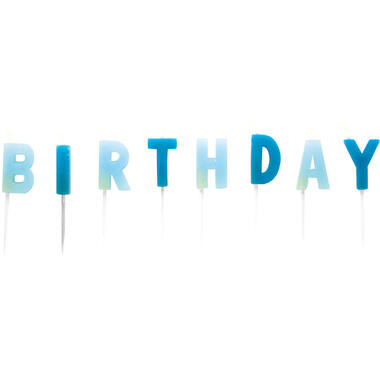 13 Letter Candles Happy Birthday Blue Height 7 cm