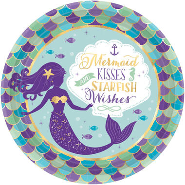 8 Plates Mermaid Wishes Round Paper 23 cm