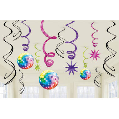 12 Swirl Decorations Disco Fever 70's Foil / Paper 61 cm