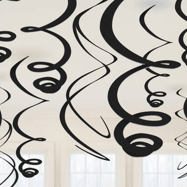 12 Swirl Decorations Black Foil 55.8 cm
