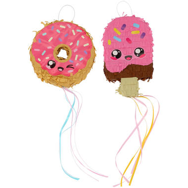 Mini Piñata Set - Donut & Ice Cream - Kawaii Party - 2 pieces