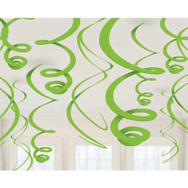 12 Swirl Decorations Kiwi Green Foil 55.8cm