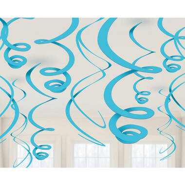 12 Swirl Decorations Caribbean Blue Foil 55.8 cm