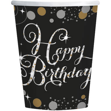 8 Cups Happy Birthday Sparkling Celebrations Paper gold 250 ml