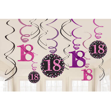12 Swirl Decorations 18 Sparkling Celebration - Pink Foil / Paper 61 cm