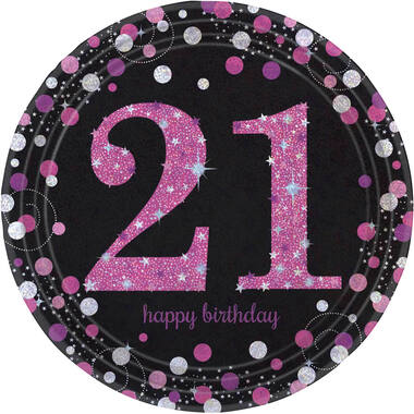 8 Plates 21 Sparkling Celebrations Pink Paper Round Prismatic 22.8 cm