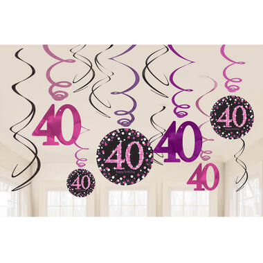 12 Swirl Decorations 40 Sparkling Celebration - Pink Foil / Paper 61 cm