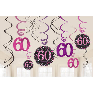 12 Swirl Decorations 60 Sparkling Celebration - Pink Foil / Paper 61 cm