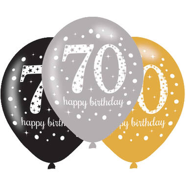 6 Latex Balloons Sparkling Birthday Age 70 27.5 cm / 11"
