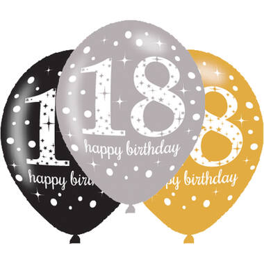6 Latex Balloons Sparkling Birthday Age 18 27.5 cm / 11"