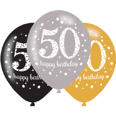 6 Latex Balloons Sparkling Birthday Age 50 27.5 cm / 11"