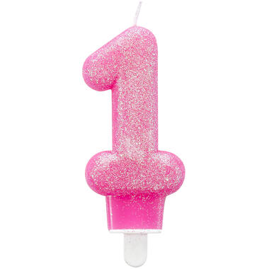 Number Candle 1 Glitter Pink Height 7.6 cm