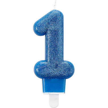 Number Candle 1 Glitter Blue Height 7.6 cm