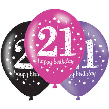 6 Latex Balloons Pink Celebration Age 21 27.5 cm / 11"