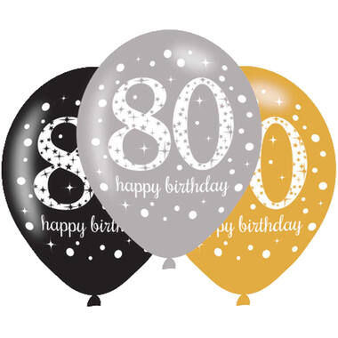6 Latex Balloons Sparkling Birthday Age 80 27.5 cm / 11"