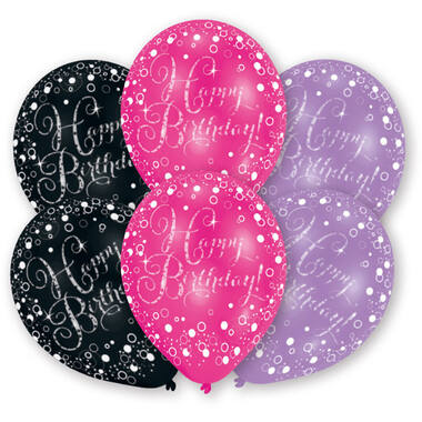 6 Latex Balloons Pink, Purple, Black 27.5 cm / 11"