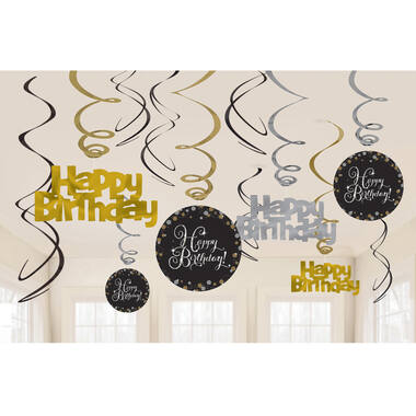 12 Swirl Decorations Sparkling Celebration - Gold Foil / Paper 61 cm