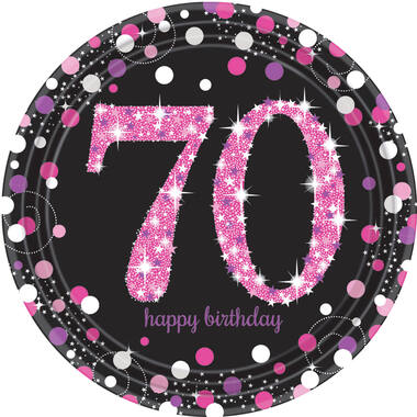 8 Plates 70 Sparkling Celebrations Paper Round Pink Prismatic 22.8cm