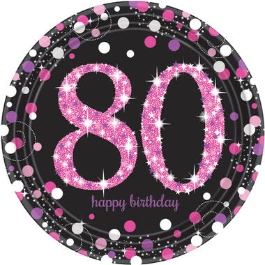 8 Plates 80 Sparkling Celebrations Paper Round Pink Prismatic 22.8 cm