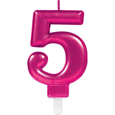 Number Candle 5 Sparkling Celebrations Pink Height 9.3 cm