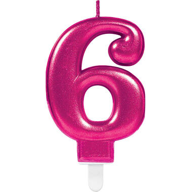 Number Candle 6 Sparkling Celebrations Pink Height 9.3 cm