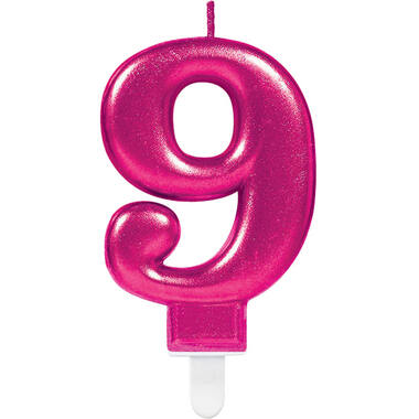 Number Candle 9 Sparkling Celebrations Pink Height 9.3 cm