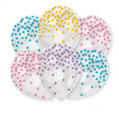 6 Latex Balloons Confetti Pastel assorted 27.5 cm / 11"
