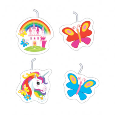 4 Mini Character Candles Unicorn Height 7.5 cm