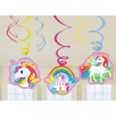 6 Swirl Decorations Unicorn Foil / Paper 80 cm