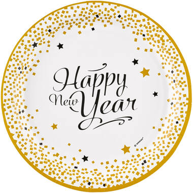 8 Plates Golden Wishes Round Paper 23 cm