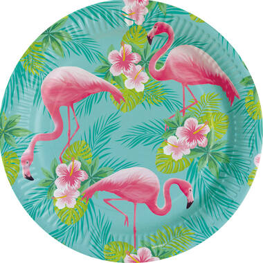 8 Plates Flamingo Paradise Round Papier 23 cm