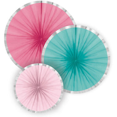 3 Fan Decorations Flamingo Paradise Paper 16 cm / 28 cm / 35 cm