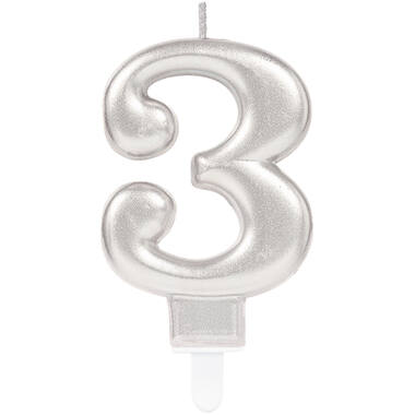 Number Candle 3 Sparkling Celebrations with Holder Silver Wax / Plastic Height 9.3 cm