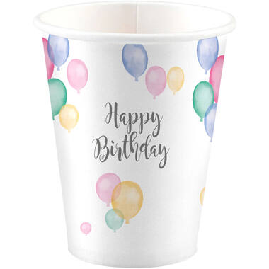 8 Cups Happy Birthday Pastel Paper 250 ml