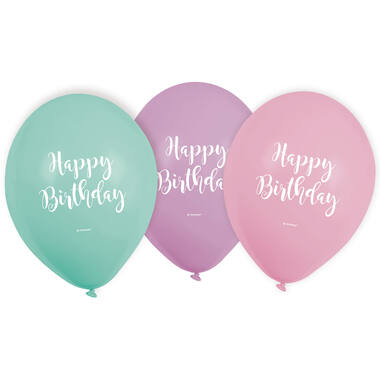 6 Latex Balloons Happy Birthday Pastel 22.8 cm / 9"