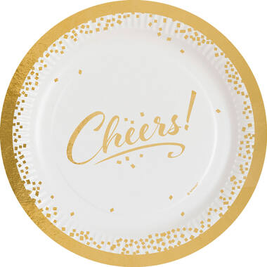 8 Plates Cheers Golden Wishes Round Paper 23 cm