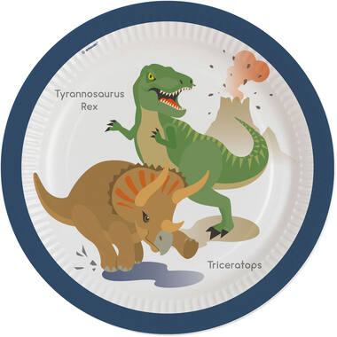8 Plates Happy Dinosaur Round Paper 23 cm