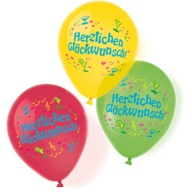 6 Latex Balloons Herzlichen Glückwunsch 27.5 cm / 11"
