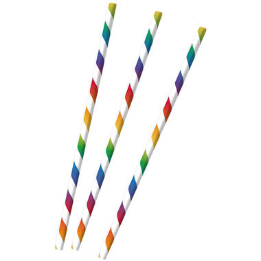 12 Drinking Straws Bright Rainbow Paper 19.7 cm