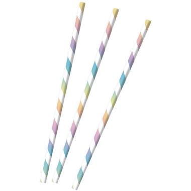 12 Drinking Straws Pastel Rainbow Paper 19.7 cm