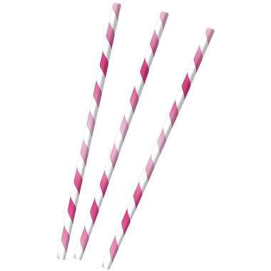 12 Drinking Straws Hot Pink Paper 19.7 cm