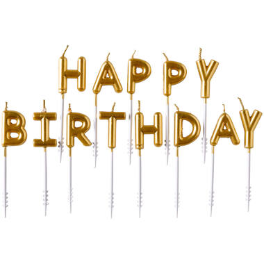 13 Letter Candles Happy Birthday Gold Height 7.3 cm