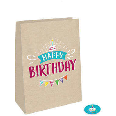4 Paper Bags with Stickers My Birthday Party 14.7 x 21 cm