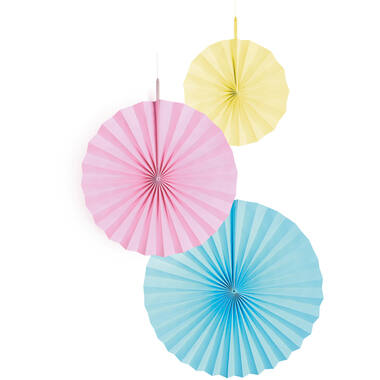 3 Fan Decorations Pastel Rainbow Paper 18 cm / 30 cm / 38 cm