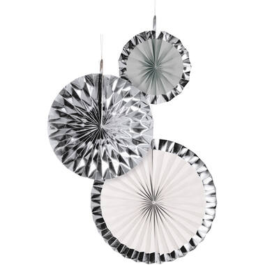 3 Fan Decorations Silver Dream Paper 18 cm / 30 cm / 38 cm