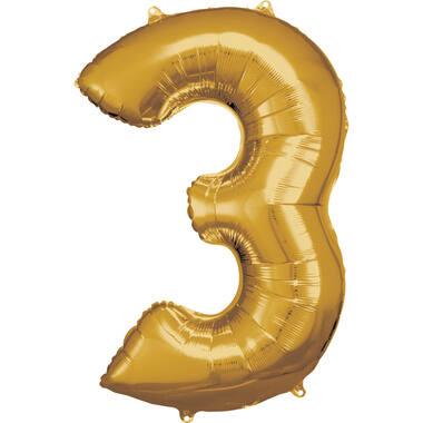 Large Number 3 Gold Foil Balloon N34 Packaged 92 cm x 58 cm